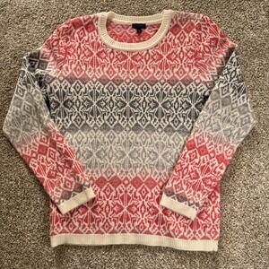Talbots Women's Size M Lambswool Blend Fair Isle Pattern Crewneck L/s‎ Sweater